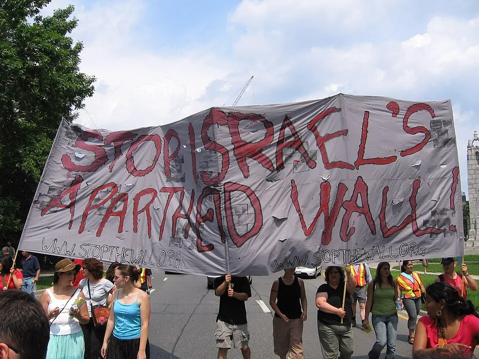 Stop Israel's Apartheid Wall protest banner