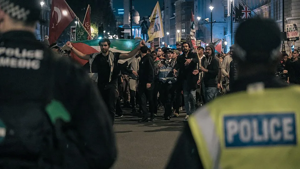 Palestinian solidarity protesters in Whitehall, London