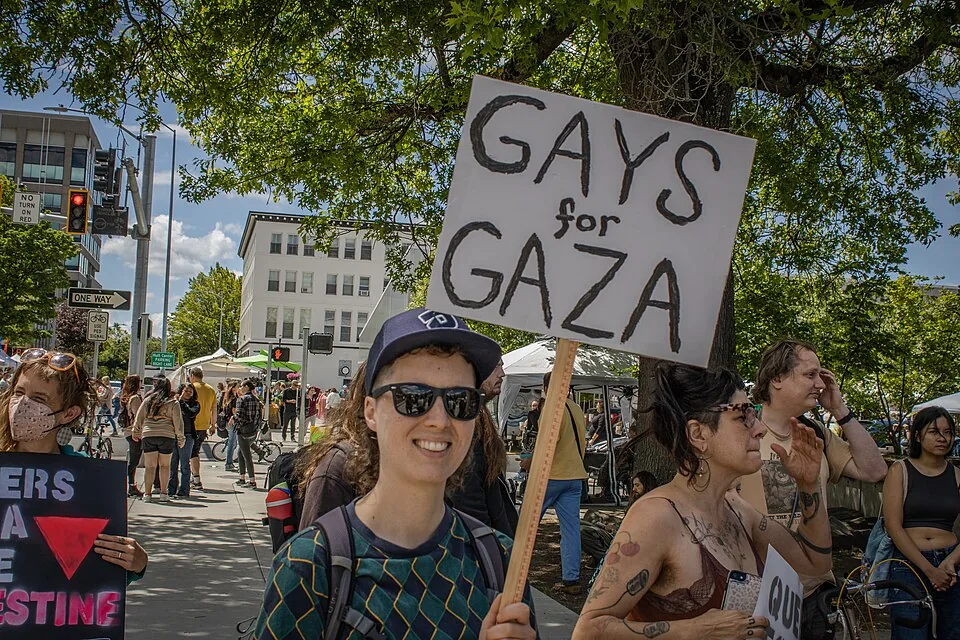 Gays for Gaza protest sign